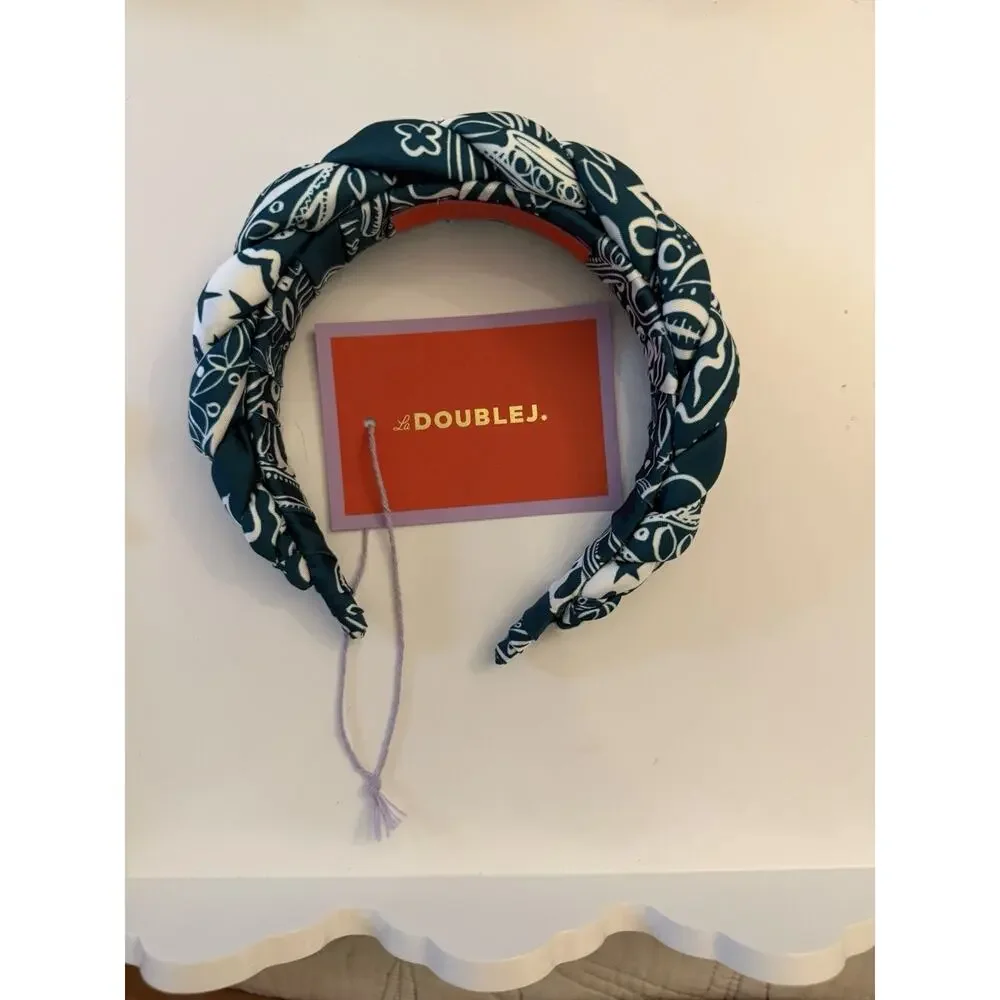 NWT La DoubleJ Women's Teal & White Floral Rapunzel Braided Headband
